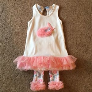 New Mud Pie 2-Piece Bunny Pink/Blue Dress with Leggings